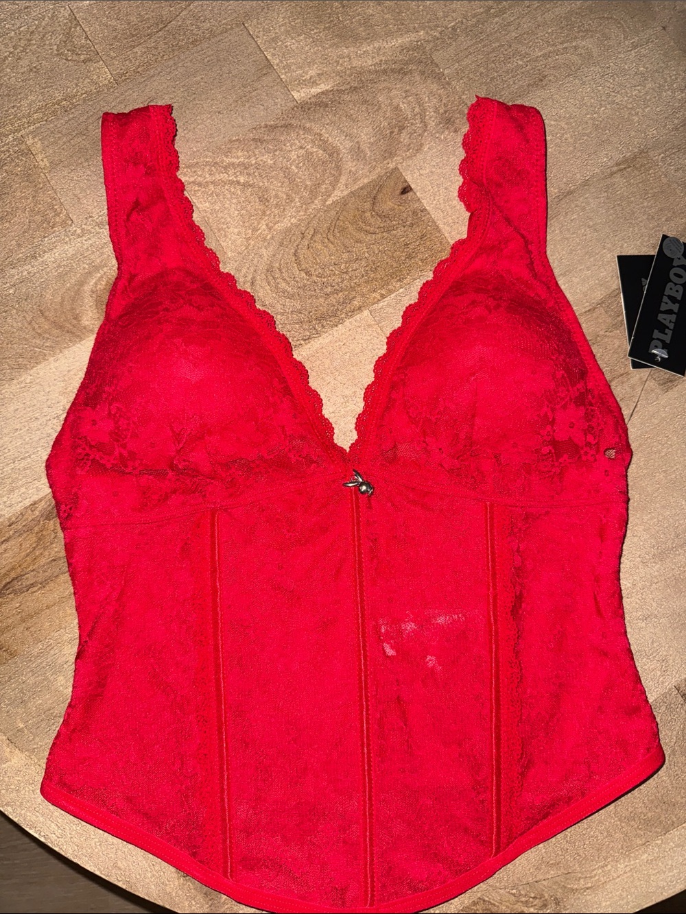 PLAYBOY Red Lace Bustier Cami with Scalloped Straps